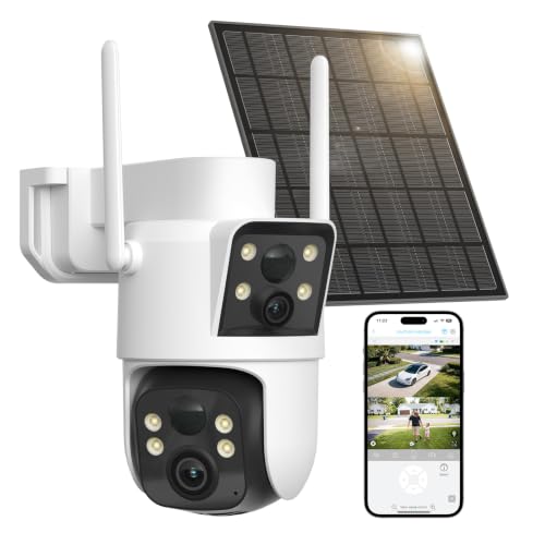 Image of LIWAN Solar Camera Outdoor Wireless, Dual Lens, 2.4GHz WiFi Security Camera | Outside Cameras for Home Security, Fixed & PTZ Lens, 360 PTZ View, 2K Color Night Vision, 2-Way Audio, IP66, PIR Detection