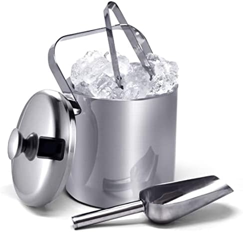 Joejis Ice Bucket for Cold Drinks Insulated Double Wall Bucket with Lid Drinks Cooler Silver Stainless Steel Metal Bucket Luxury Wine Cooler Great for Parties