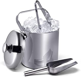 Joejis Ice Bucket for Cold Drinks Insulated Double Wall Bucket with Lid Drinks Cooler Silver Stainless Steel Metal Bucket Luxury Wine Cooler Great for Parties