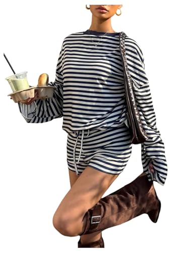 Women’s Striped Oversized Tee and Shorts Set