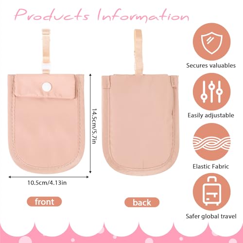 Image of 2 PCS Travel Bra Wallet for Women, Hidden Undercover Travel Bra Pouch for Women (Washable) Under Clothes Money Belt Pouch Secret for Passport Money Valuables for All Bra Sizes(4x5.4 Inch Black, Pink)