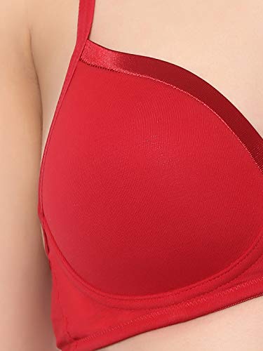Image of SOIE Women's Solid Semi /Medium Coverage Padded Non-Wired Satin Panelled T-Shirt Bra