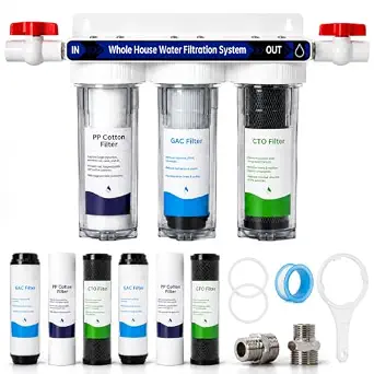 Whole House Water Filter System, 3-Stage Home Water Filtration, 15 GPM, Includes 2 Extra Filter Sets