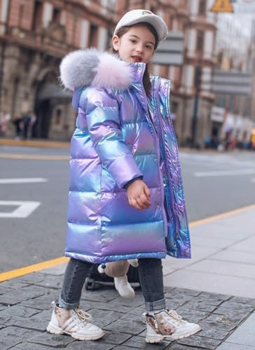Kid Girls Fur Hooded Parka Puffer Down Jacket Coat Thick Winter Parka Mid Long Duck Down Puffer Padded Jacket2
