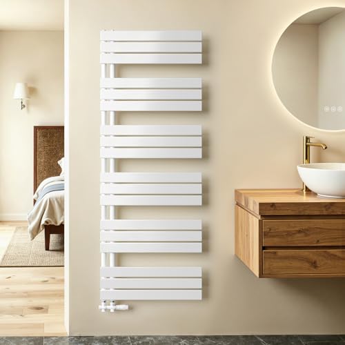 Radiateur de Salle de Bain 1599 x 600 mm, 958W, Sèche-Serviettes à Panneau Plat pour Salle de Bain, Surface recommandée : 10 m² ; Connexion centrale, Blanc...