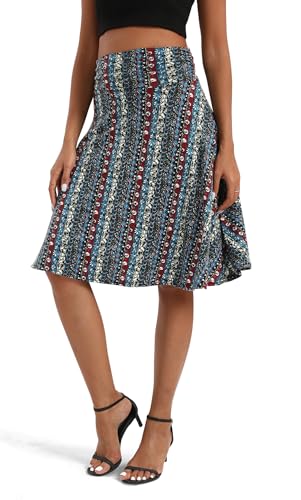 Image of Urban CoCo Women's Ruched High Waist Knee Length Jersey A-Line Stretchy Flared Casual Skirt