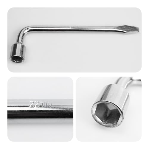 Image of 22mm Car Spare Tire Lug Wrench, Heavy Duty L-Type Tire Steel Tool with Slotted Hex End for Spare Tire Replacement, Car Repair, Maintenance