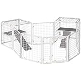 Accesorios incluidos: esta jaula metálica modular tiene 14 paneles, 1 de los cuales es una puerta, 2 paneles forrados con tela de fieltro adecuada para usar como cama y 2 rampas que conectan los pisos. Es ideal para crear un espacio donde tu peludo pueda descansar y jugar al mismo tiempo