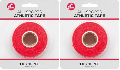 Image of Cramer Team Color Athletic Tape, Easy Tear Tape for Ankle, Wrist, & Injury Taping, Protect & Prevent Injuries, Promote Healing, 1.5 inch X 10 Yard Roll, Colored AT Tape, Red, Single Roll (Pack of 2)