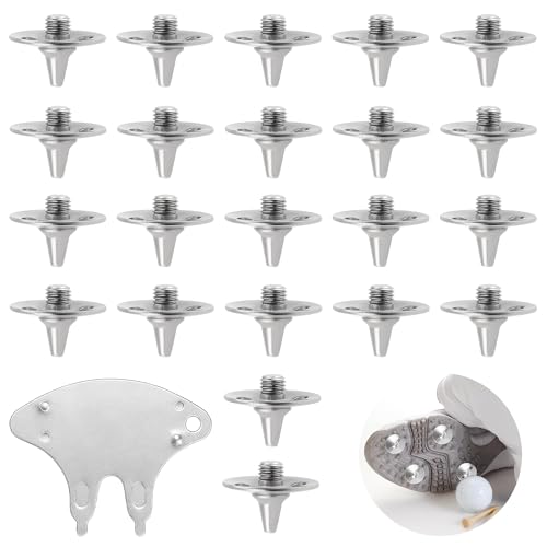 22Pcs Silver Shoe Cleats with Spanner, Screw-In Golf Shoe Spikes Set, Replacement Golf Spikes and Metal Studs Compatible with Football Boots, Rugby Footwear and Running Spikes Styles