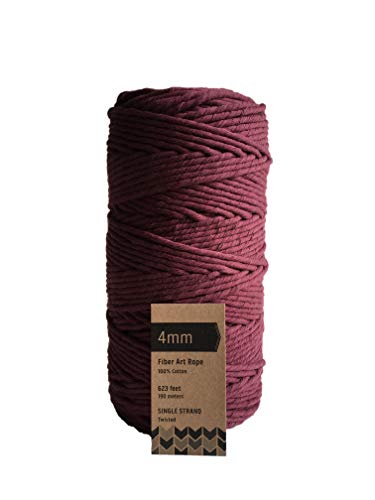 Burgundy Macrame Cord / 4mm Single Strand Cotton Fiber Art Rope/Maroon/Cherry Cola
