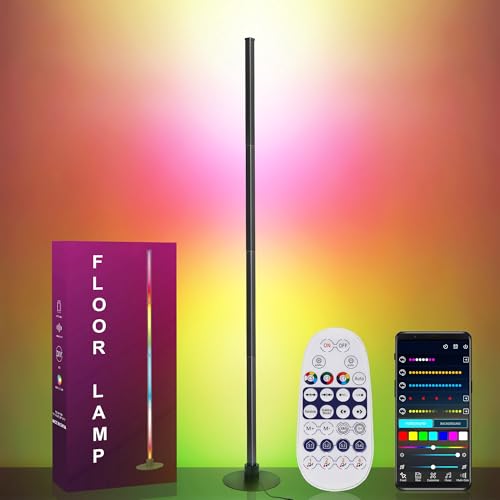 YOSION RGB Corner Floor Lamp, LED Standing Lamp, Color Changing Light Dimmable Music Sync with APP & Remote Control for Living Room, Bedroom, Home Decorated