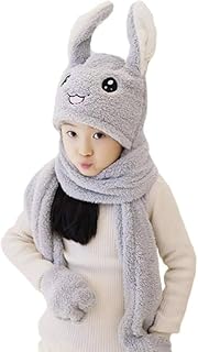 Richmen Kids Soft Knitted Winter Warm Woolen Cap with Lovely Muffler Faux Fur Hat Cute Panda Cartoon Earflap Hood for Baby Boy & Girls Moving Ear Monkey Cap