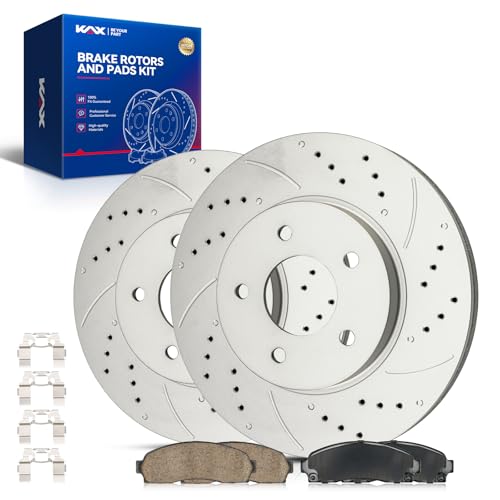 Image of KAX Front Brake Kit, Drilled and Slotted Brake Rotors, Ceramic Brake Pads | Fits Saturn Vue 2002-2007, Chevrolet Equinox 2005-2006, Pontiac Torrent 2006, Automotive Replacement Brake Kit