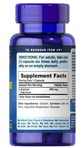 Puritans Pride L-Arginina 500mg 100 cáps
