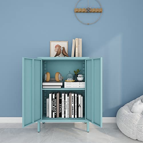 Wisuno Metal Accent Storage Cabinet For Bed Room,Living Room,Home,Hotel,Office,Garage,3-Tier,2 Removable Shelves (2 Metal Door H39.96'', Blue) #TOP5