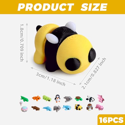 LEBKFT 16Pcs 3D Printed Animals, Mini 3D Printed Fidget Toys with Movable Joints Colorful Vivid Articulated Animal Figures for Home Office Desk Decoration Stress Relief and Photographic Prop (Type A)