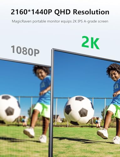 Image of MagicRaven Portable LCD Monitor, 14 inch 2K Laptop Screen, Lightweight Dual USB C HDMI Second Gaminig Display with Speakers, Travel Monitor for PS4 /5 Xbox Switch MAC PC Phone