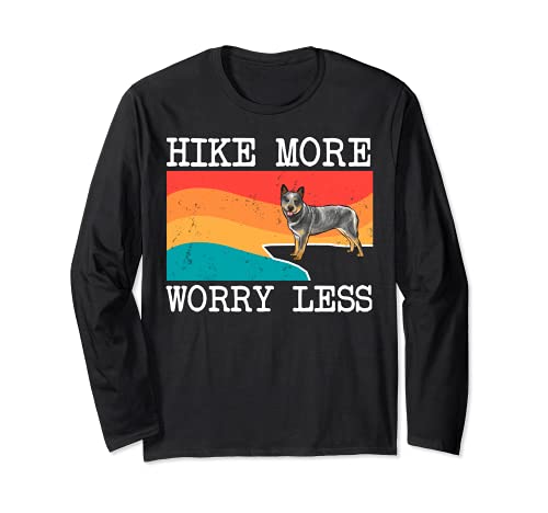 Hike More Worry Less Australian Cattle Dog Graphic Hiking Long Sleeve T-Shirt, Black