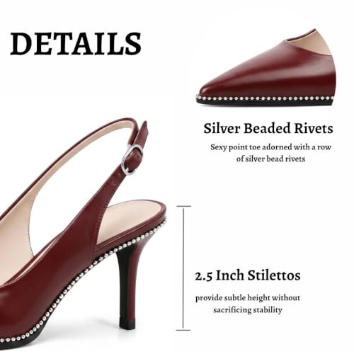 Image of YODEKS Slingback Heels for Women Pointy Toe Beaded Heels Close Toe Kitten Heel Pumps 2.5 Inch Stiletto Pumps Wedding Party Dressy Shoes