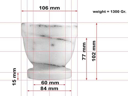 Mortero de mármol blanco y gris con mazo de 10 cm de diámetro 5