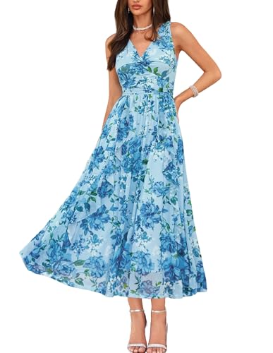 Image of GRACE KARIN Women's Summer Sleeveless Floral Maxi Dress V Neck Formal Wedding Guest Dress A Line Beach Vacation Clothes