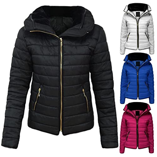 Bolsos com zíper à prova de vento casaco feminino gola de cor sólida casaco puffer para uso diário
