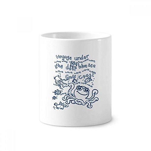 Porte-stylo poulpe bleu et mug blanc en céramique 350 ml motif marin