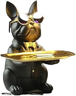suruim Resin Bulldog Desk Storage Tray Statue Coin Piggy Bank Storage Animal Sculpture Table Decoration Multifunction Office Home Decor Coin Piggy Bank Storage (Black)