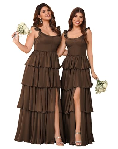 Dessiny Spaghetti StrapsTiered Bridesmaid Dresses 2025 Chiffon Ruffles Formal Evening Dresses with Ruffles DE341