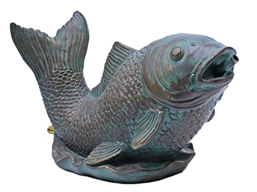 Elegant Verdigris Koi Decorative Pond Statuary Fountain Spitter - Complete Kit With Pump And Tubing - For Pond And Water Gardens #TOP5