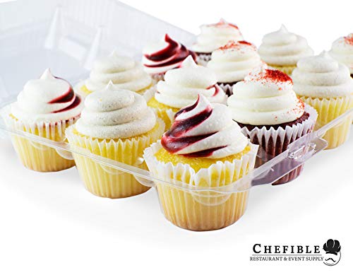 Chefible 12 Compartment Cupcake Container - Set Of 4 | Plastic Disposable, Dozen Cavity, Cupcake Carrier With Secure High Top Design #TOP6