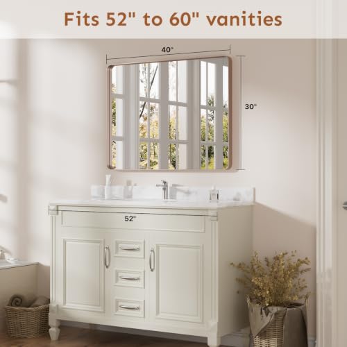 Image of Kosmonia 40x30 Inch Bathroom Vanity Mirror Brushed Rose Gold