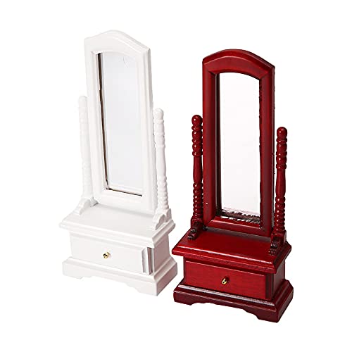 Miniature Dressing Mirror 1:12 Scale Dollhouse Furniture Bedroom Mirror Model Accessory Mini Scene Ornament Desktop Decoration (White) #TOP5