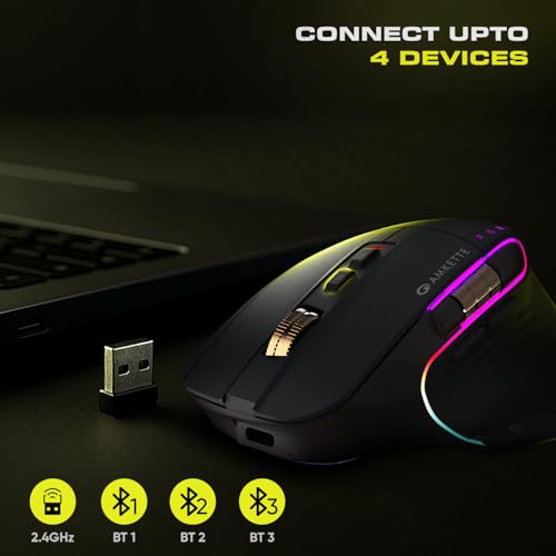 Image of Amkette XS Series Flow Plus Programmable Wireless Mouse /Bluetooth Mouse with Side Scroll, 2.4G+3xBT+Wired Mode, 8 Buttons, 6400 DPI, 1000Hz Polling, MultiOS Web-Software, Rechargeable, 2 Yrs Warranty