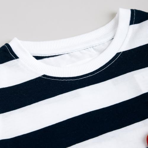 Image of Hopscotch Boys Cotton Stripes Bear Print Half Sleeves T-shirt and Joggers Set In Multi Color