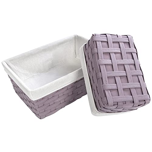5 Piece Set Woven Nesting Storage Baskets, Decorative Wicker Bins For Organizing, Lavender (3 Sizes) #TOP6