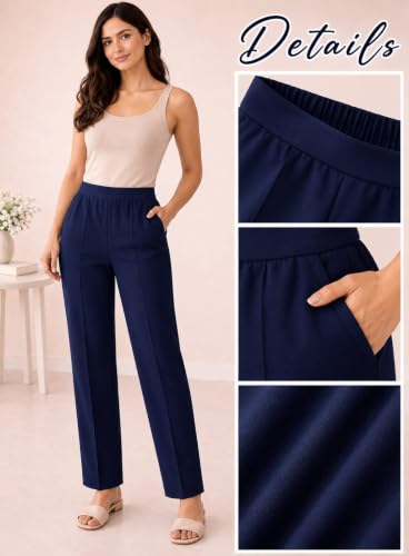 Image of Women's Mid Rise Wide Leg Trousers with Elastic Waist & Pockets