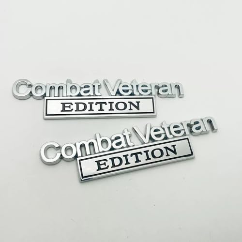 Image of Pair Set Combat Veteran Edition Emblem 3D Badge Raised Decals Exterior Truck Stickers Replacement for Universal Vehicle, SUV, Motorcycle, (Silver Black)