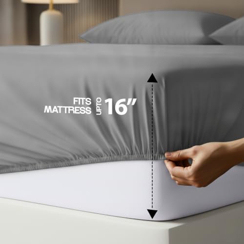 Image of 10-Pack Full Size Hotel Sheet Set, Soft Brushed Microfiber Commercial Sheets, Resort Quality Bedding, Deep Pocket, Shrink & Fade Resistant, Easy Care, Grey
