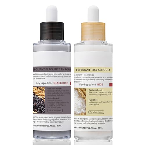 Black and White Rice Peeling, Soft Rice Exfoliating Face and Body, New glow rice Black and White Rice Exfoliant Duo Ampoule Set for All Skin Types, Gentle Peel & Deep Hydration 2 Pack (2.7 fl oz Each)
