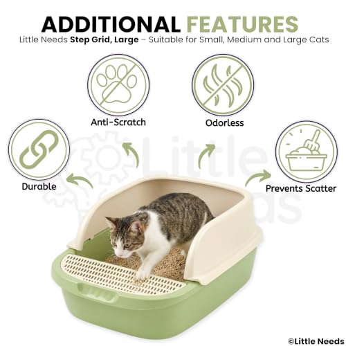 Image of Cat Litter Tray with Scooper - (Large, Step Grid) (51 x 36 x 22 cm) for Cats & Kittens | 20 inch Durable Semi-Enclosed Anti-Tracking Foot Step Toilet | Easy-Clean Tray (Color May Vary)
