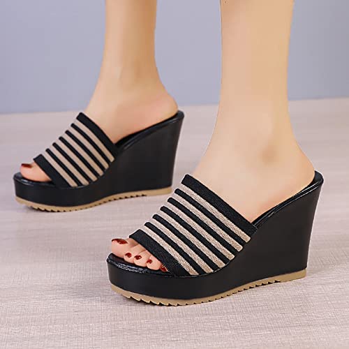 Sandales compensées style décontracté pour les promenades d'été en noir - 2