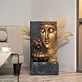 XBrand 30" H Zen Buddha Face Water Fountain w/LED Light & Pump, Indoor/Outdoor Freestanding, Relaxing Zen Décor, Bronze and Natural Grey Polyresin Fountain for Home Patio Garden Backyard
