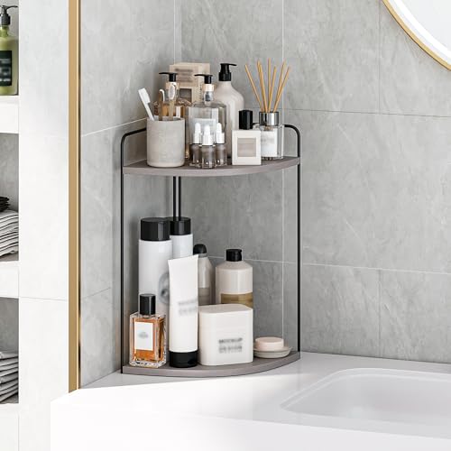 Image of Forest Angle Bathroom Counter Organizer,Countertop Organizer,Vanity Organizers,Bathroom Storage,Bathroom Sink Caddy,Counter Shelf,Corner Counter,Corner Shelves(Black-Grey)