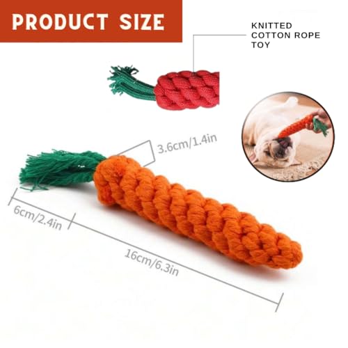 Image of Polka Squeaky Chicken & Carrot Rope Puppy & Dog Toy - Fun Interactive Chew Toys for Dogs - Durable, Non-Toxic & Safe - Great for Tug, Fetch & Teeth Cleaning - for Small & Medium Pets (Combo of 2)