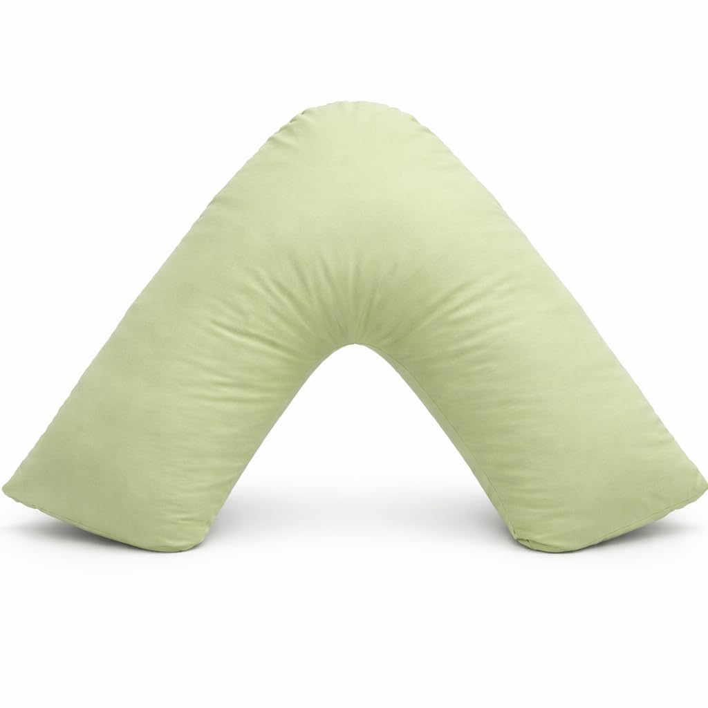 Orthopaedic V-pillow with Free pillowcase- Pregnancy Support V Shaped Triangle Pillow with polycotton pillowcase 74x34cm-Hollow Fibre V-pillow for for Neck,Maternity Pregnancy Support (Sage Green)