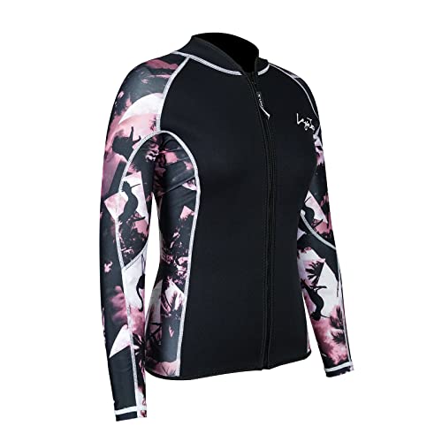 Layatone Wetsuit Top Men Women 3Mm Neoprene Jacket Surfing Canoeing Scuba Diving Suits Tops Adults Diving Jacket Wet Suit Women Men Wesuits (Pink-Lycra Sleeves,2Xl) #TOP3