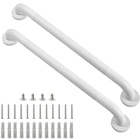 Rackickyer Shower Grab Bar, 2 Pack 24 Inch White Bathroom Grab Bar, 1.25" Diameter 304 Stainless Steel Anti-Slip Grab Bars for Bathtubs and Showers, Handicap Shower Grab Bar for Seniors Elderly