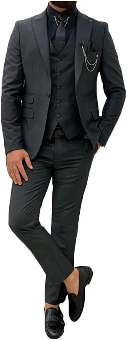 3 PC Notch Lapel Men's Wedding Suit One Button Business Suit Modern Fit Prom Suit Casual Wear